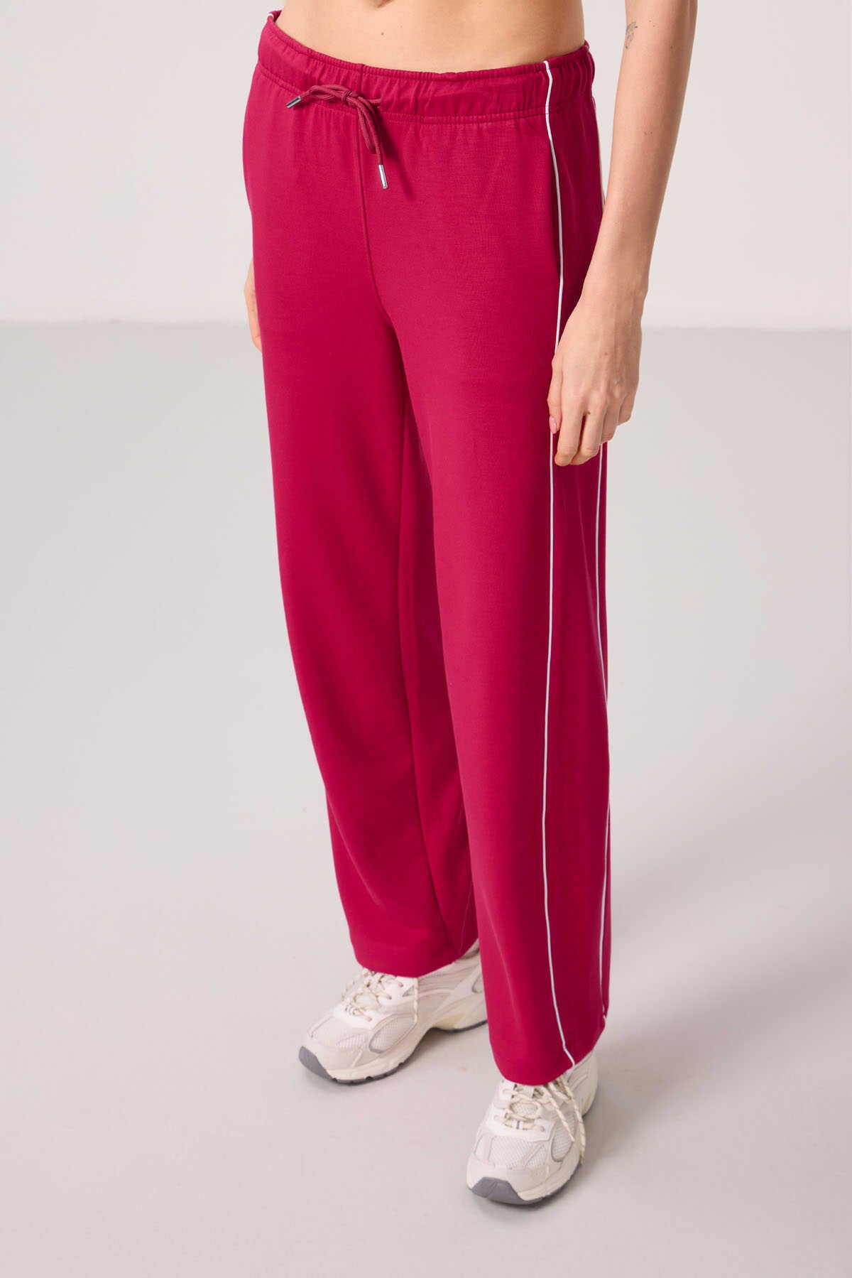 Tommylife Wholesale Soft Textured Side Panel Detailed Wide Leg Women's Palazzo Pants - 94669 Black