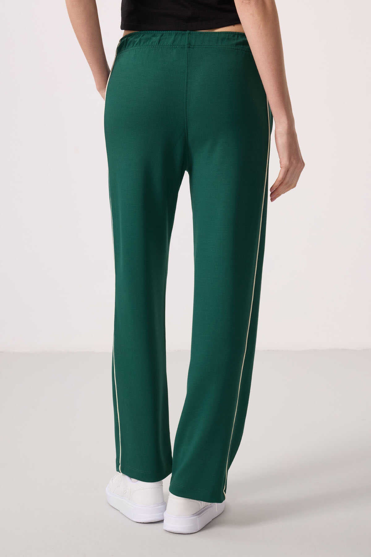 Tommylife Wholesale Soft Textured Side Panel Detailed Wide Leg Women's Palazzo Pants - 94669 Black
