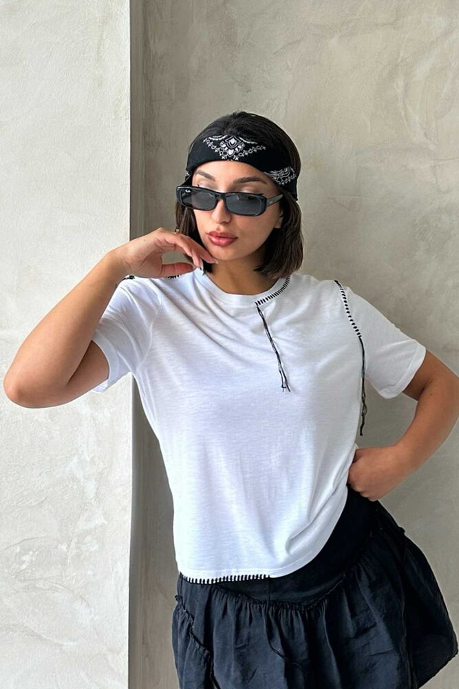 Topshow Beyaz Çoban Dikişli Toptan Tişört