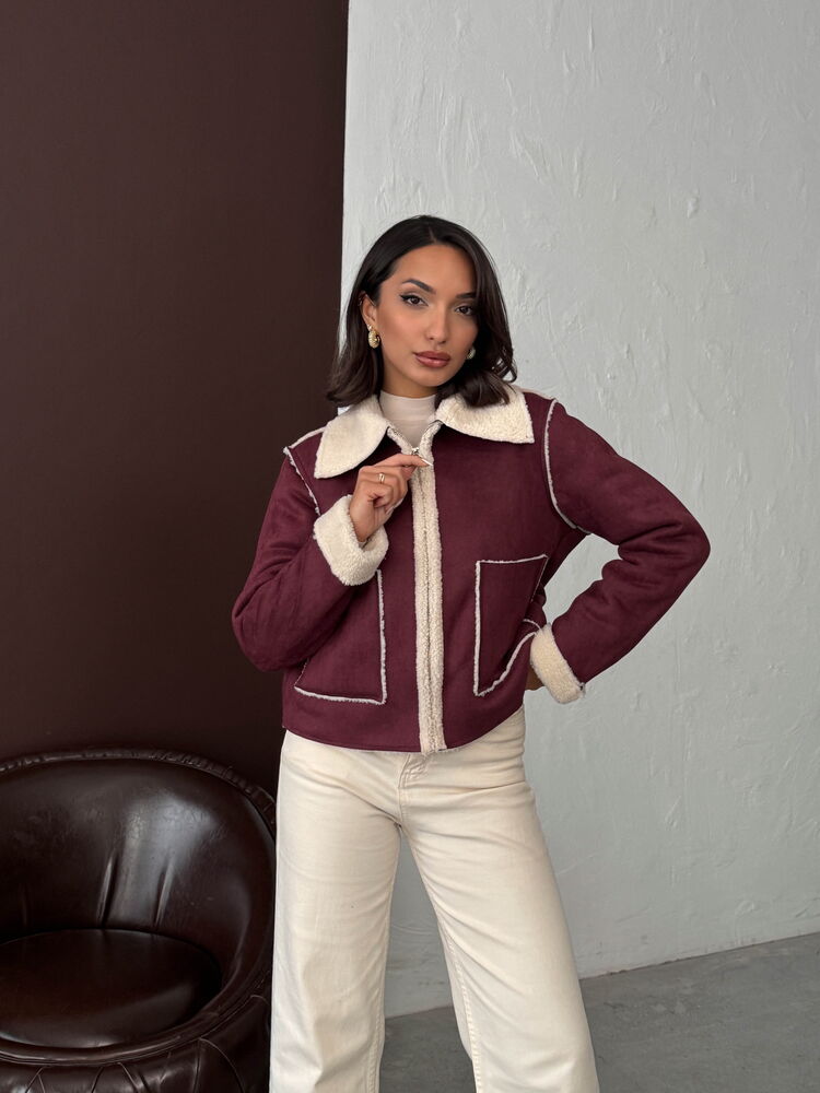 Topshow Topshow Bordo Süet Peluş Toptan Mont