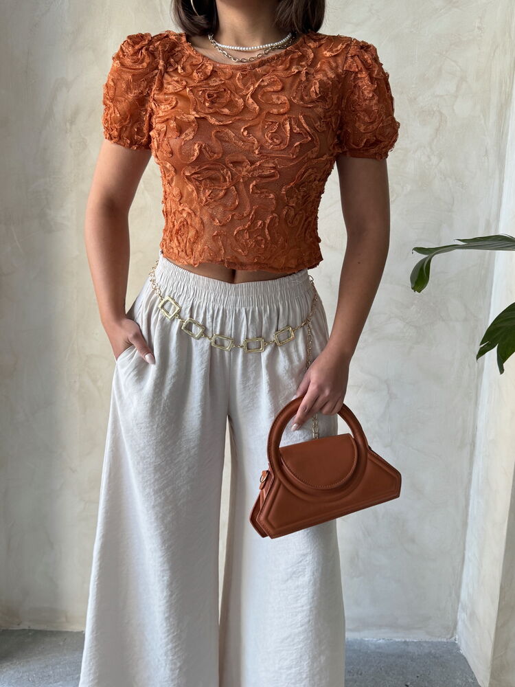 Topshow Kiremit Organze Üstü Süzüneli Toptan Bluz