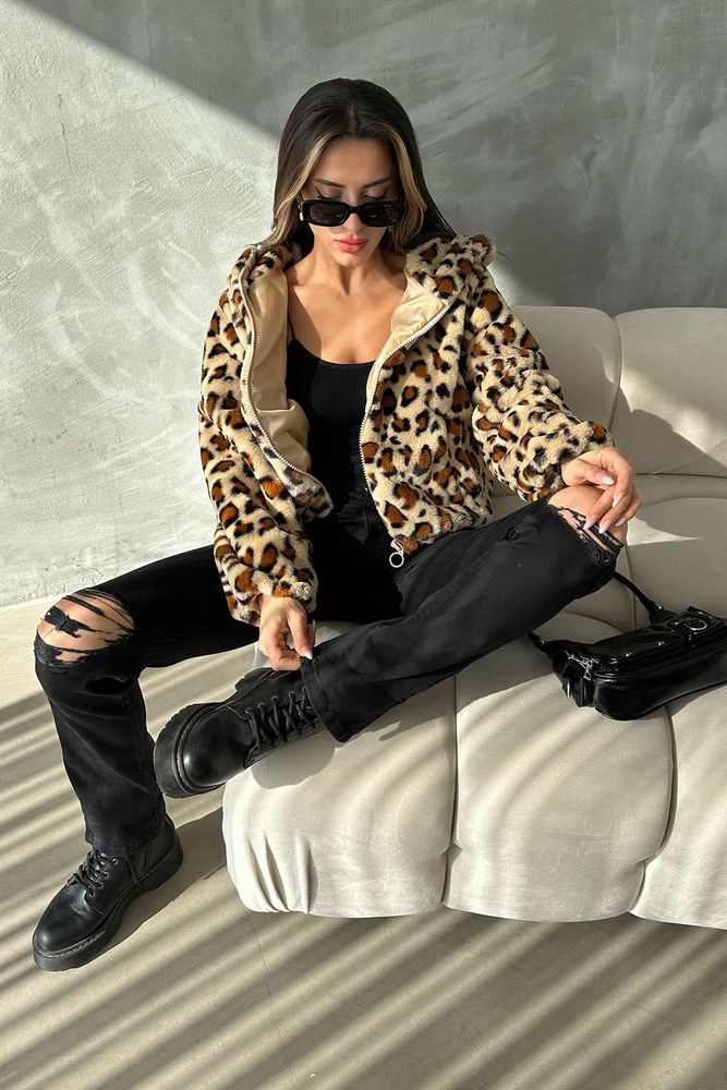 Leopar Bakılı Peluj Toptan Mont