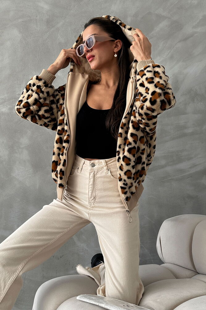 Leopar Bakılı Peluj Toptan Mont