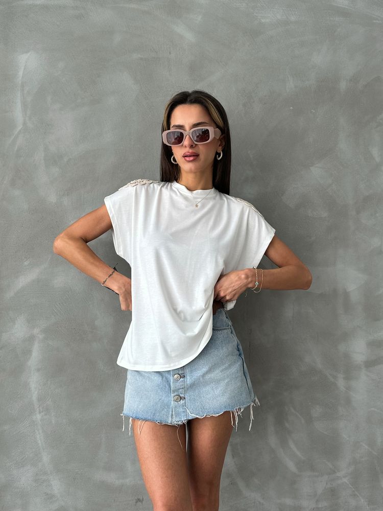 Topshow Krem Omuzu Dantelli Toptan T