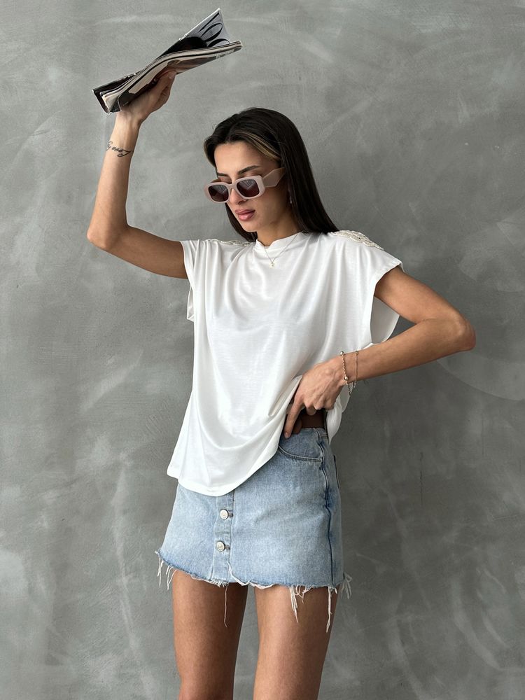 Topshow Krem Omuzu Dantelli Toptan T