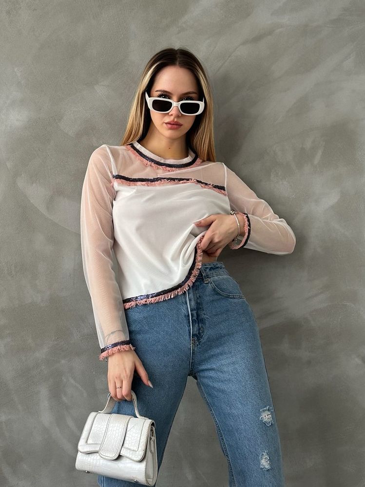 Tül Detaylı Toptan Bluz