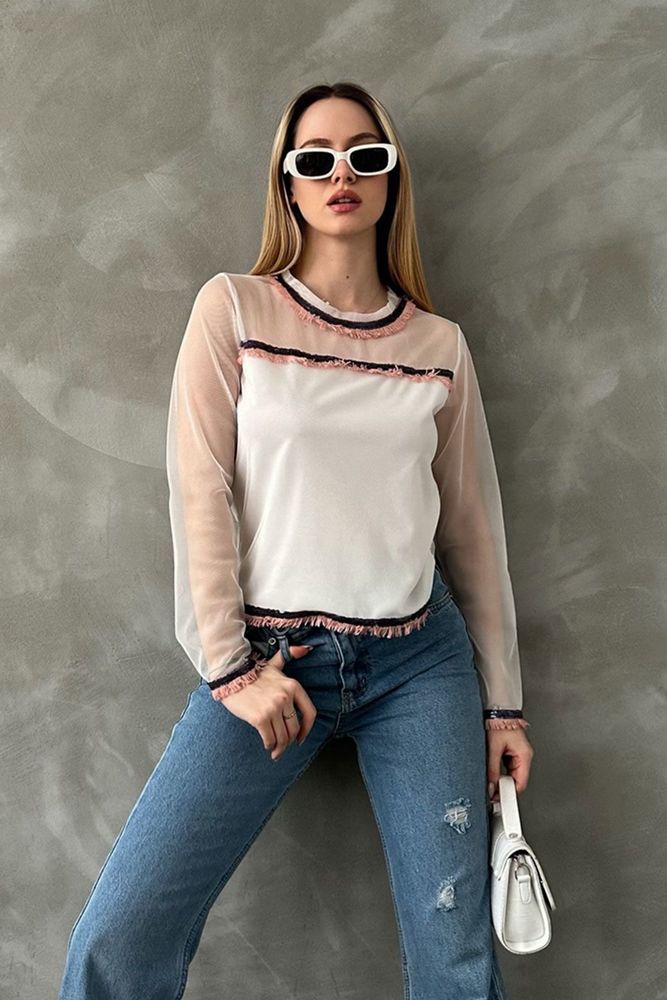 Tül Detaylı Toptan Bluz