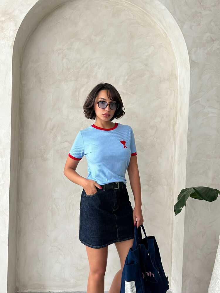Topshow Mavi Kırmızı Nakışlı Toptan T Shirt