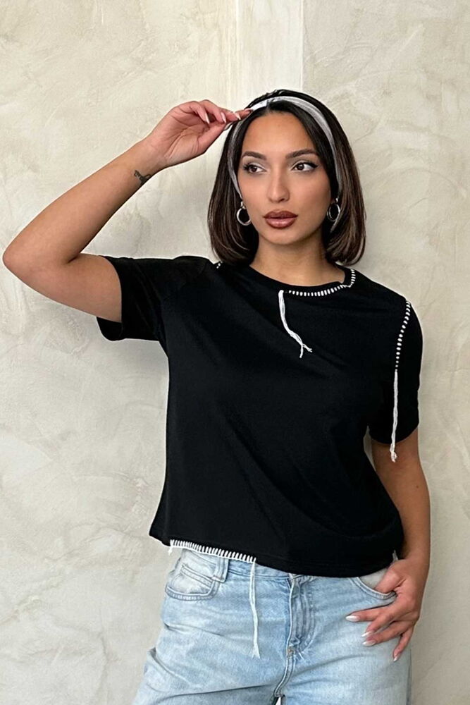 Topshow Siyah Çoban Dikişli Toptan Tişört