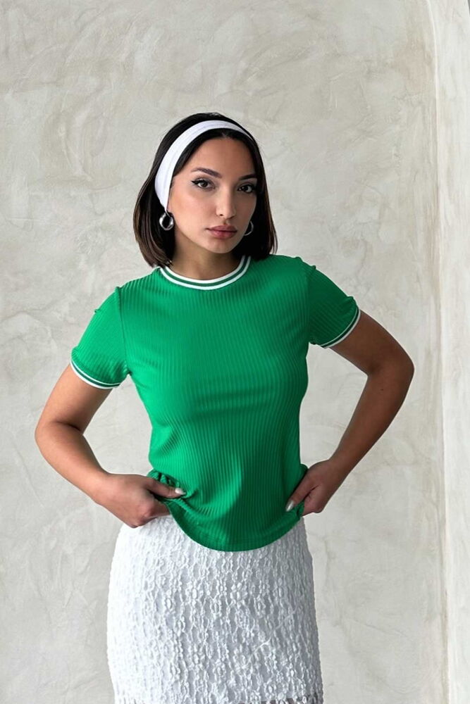 Topshow Zümrüt Krem Bisiklet Yaka Toptan T