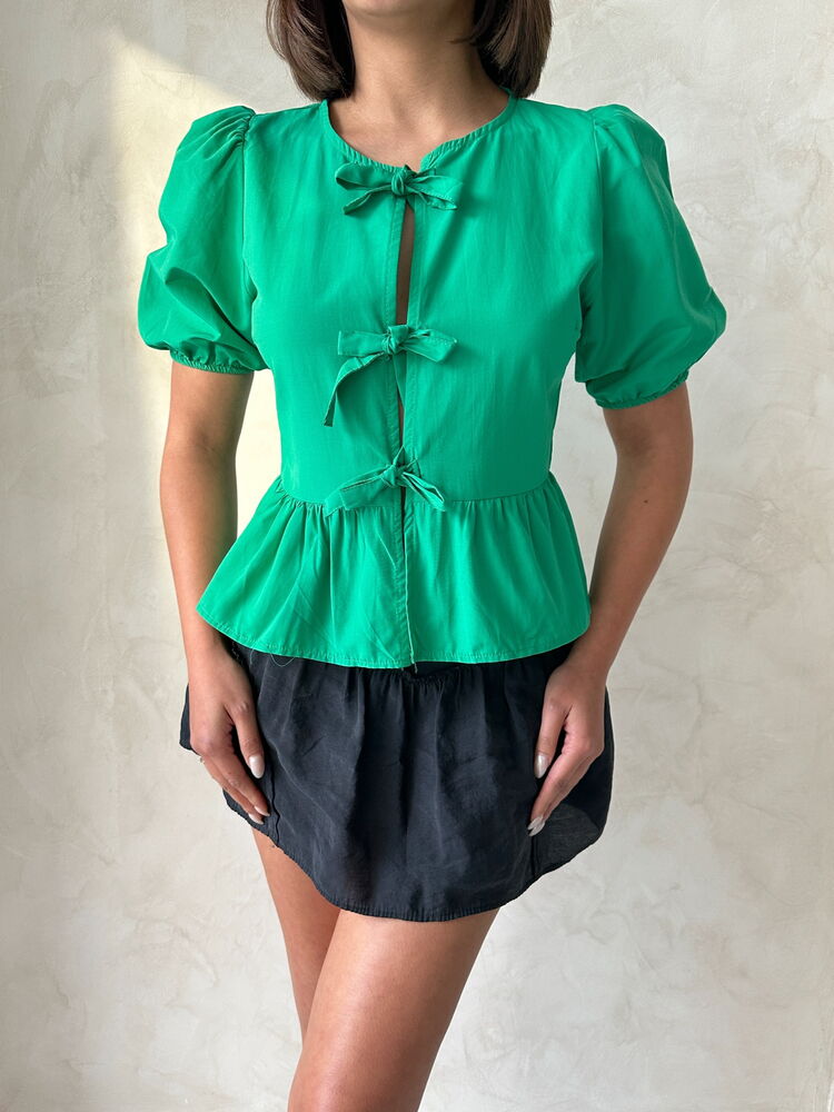 Topshow Zümrüt Önden Bağlamalı Poplin Toptan Bluz