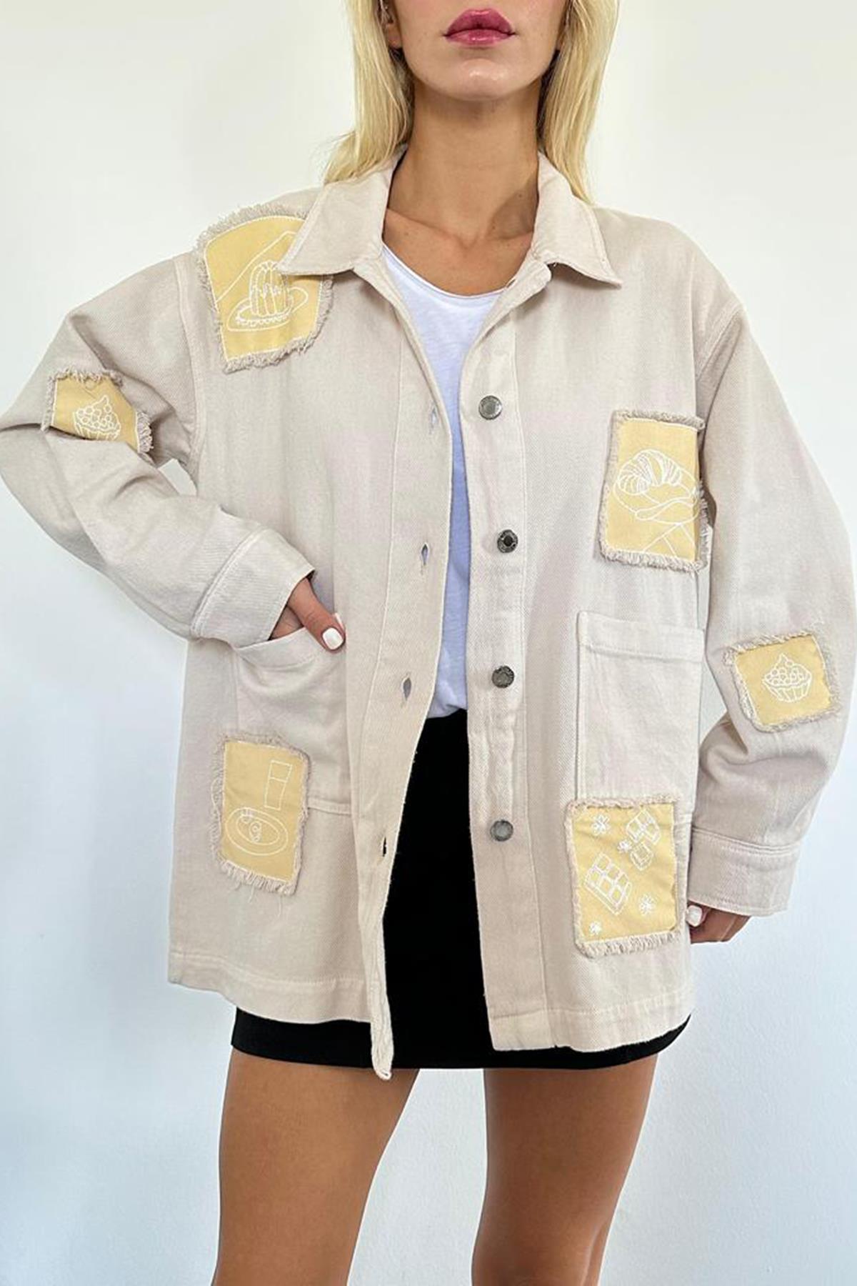 Toptan Bej Gabardin Arma Detaylı Gömlek Ceket