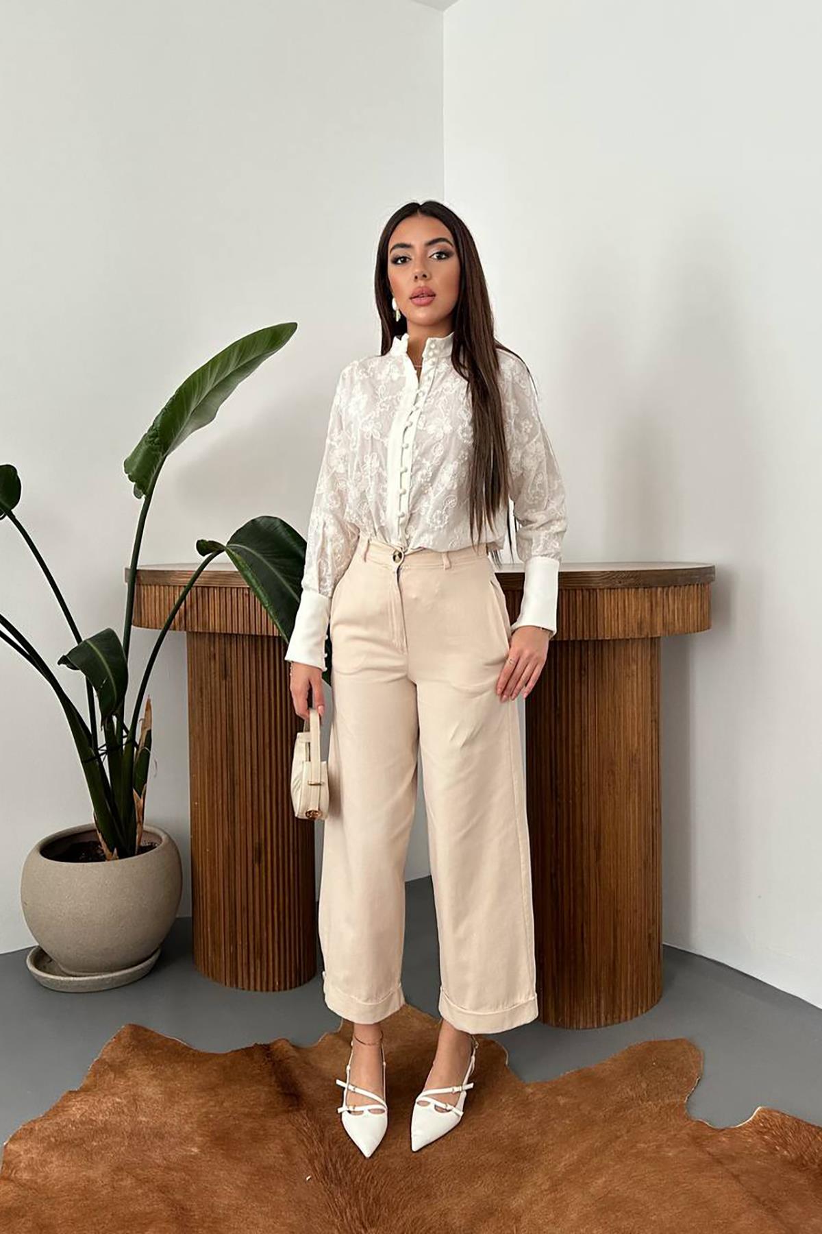 Toptan Bej Gabardin Pantolon Bej L