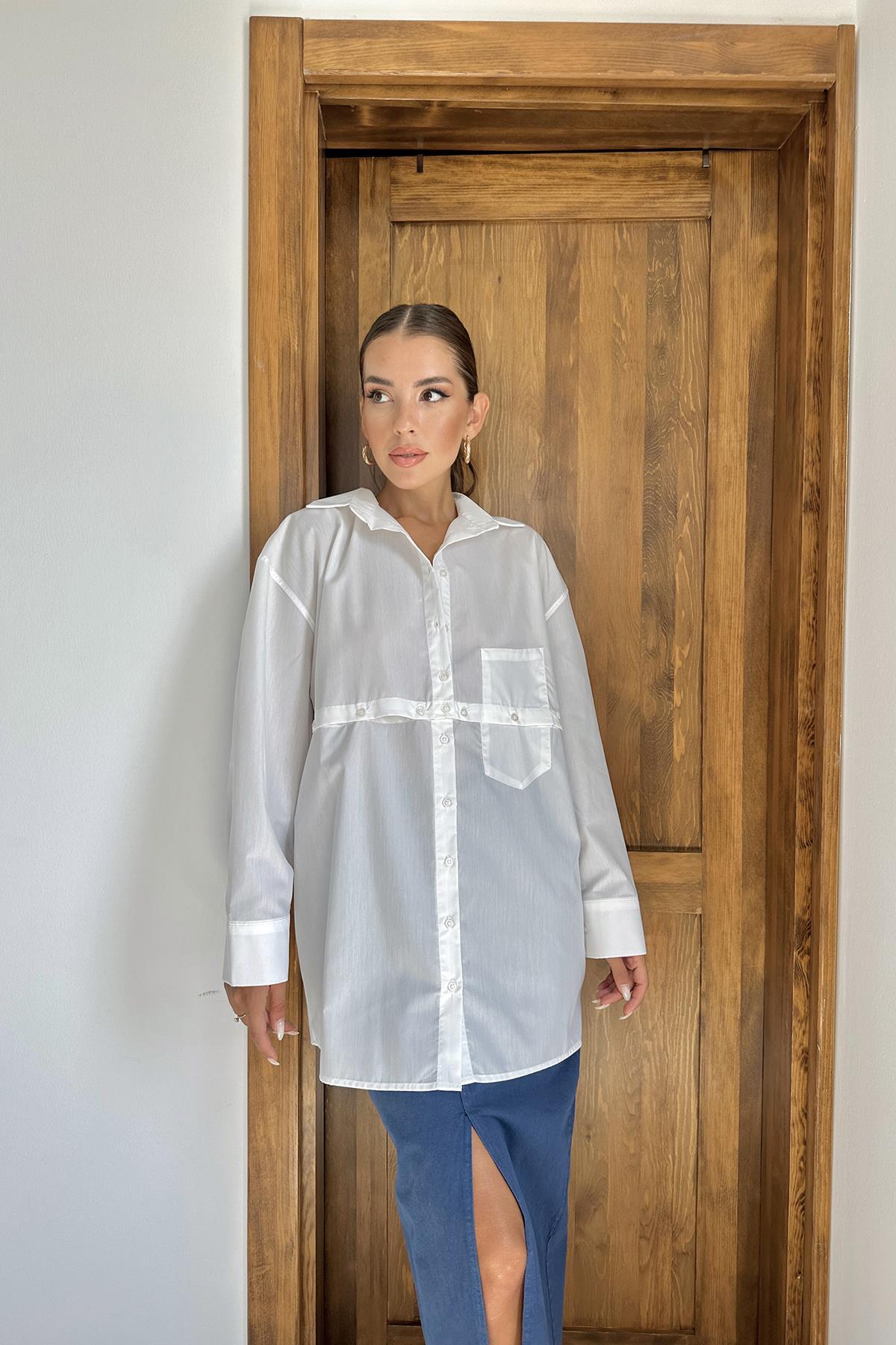 Toptan Beyaz Beli Ayrılabilen Poplin Gömlek Beyaz L