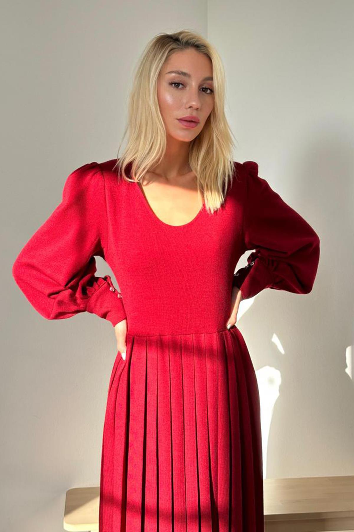 Toptan Bordo Bisiklet Yaka Elbise
