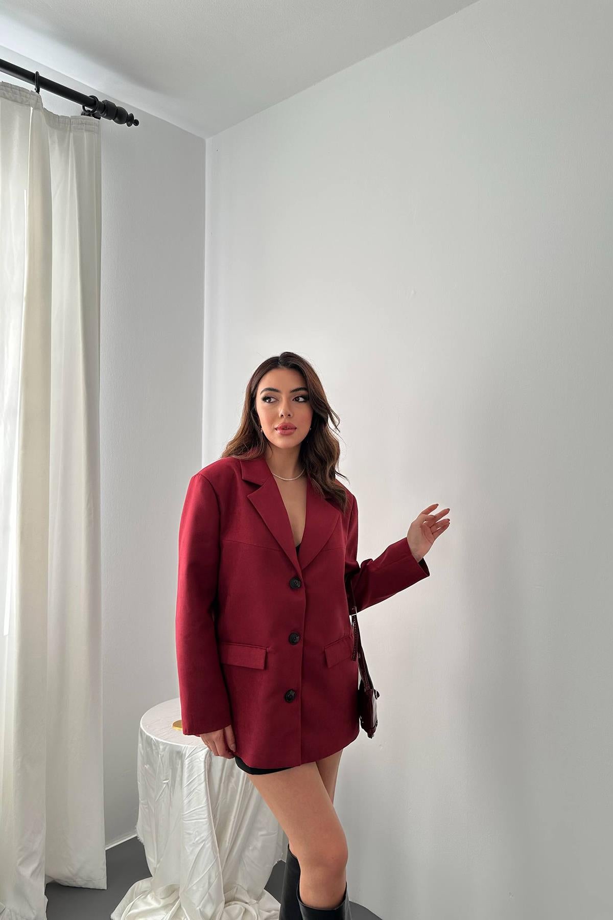 Bordo Blazer Süet Ceket