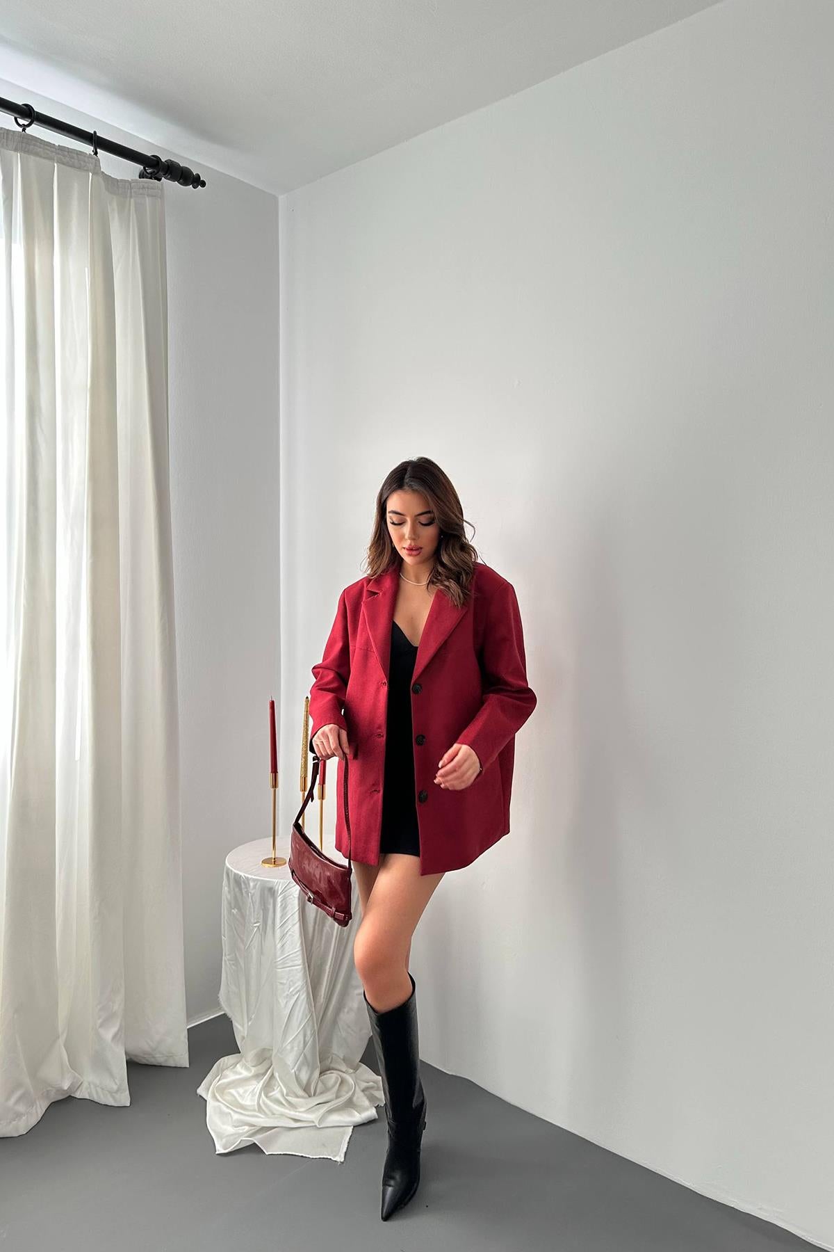 Bordo Blazer Süet Ceket
