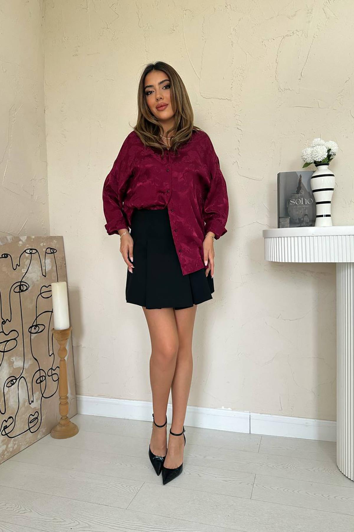 Toptan Bordo Jakarlı Gömlek Bordo STD