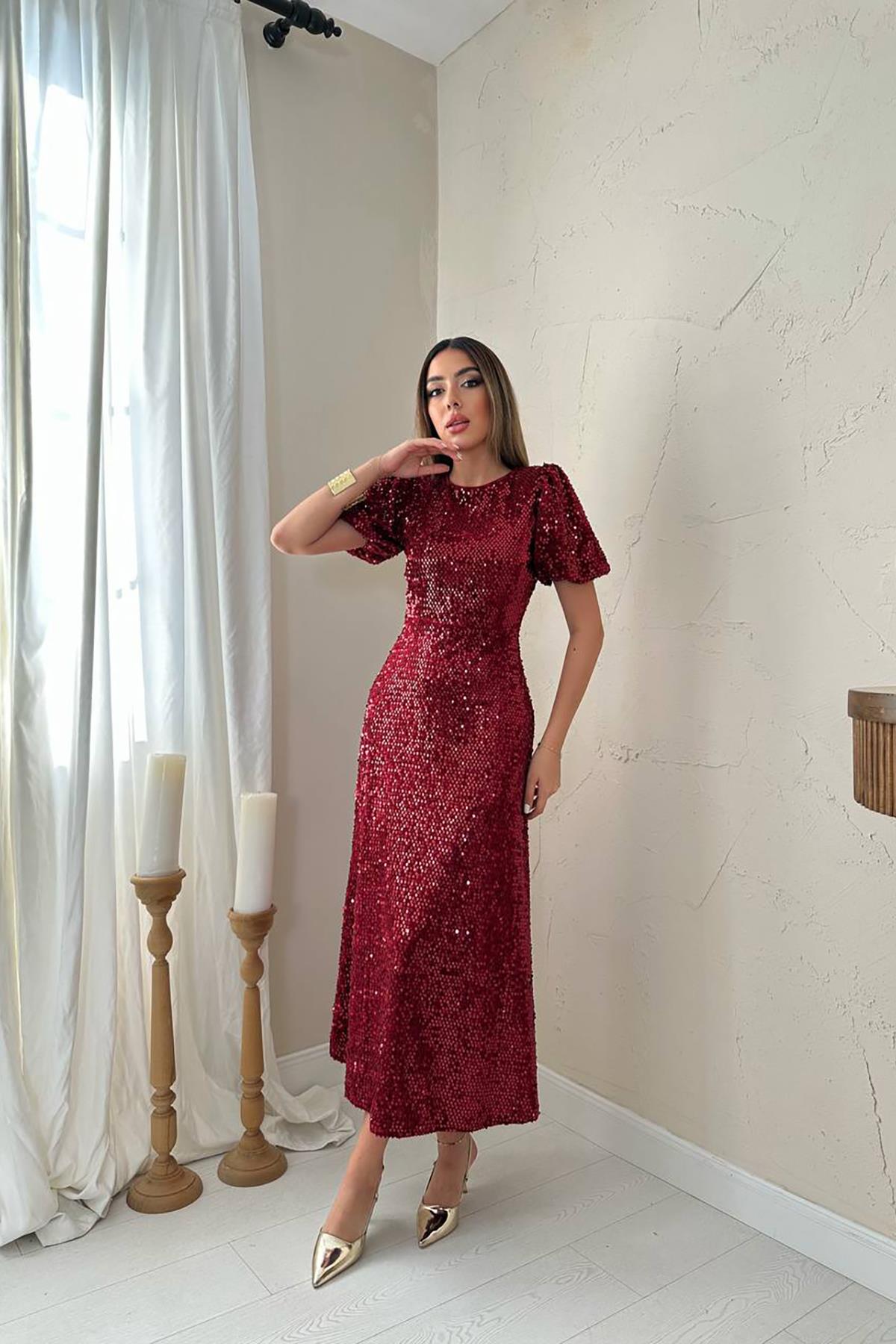 Toptan Bordo Pulpayet Elbise