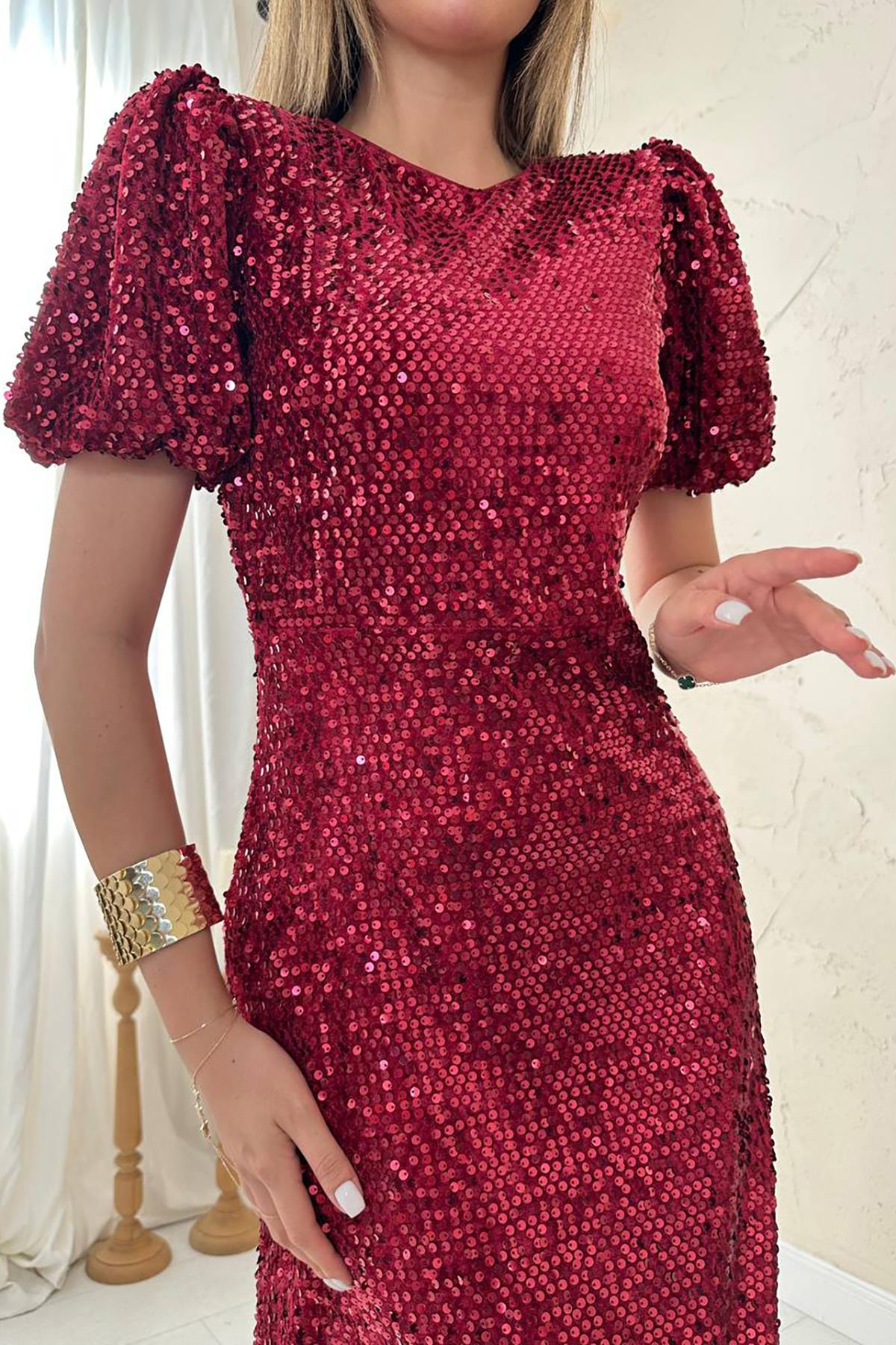Toptan Bordo Pulpayet Elbise