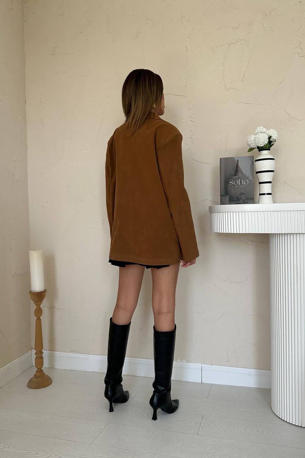 Camel Blazer Süet Ceket