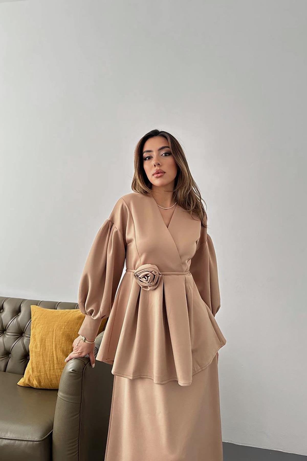 Toptan Camel Gül Detaylı Takım
