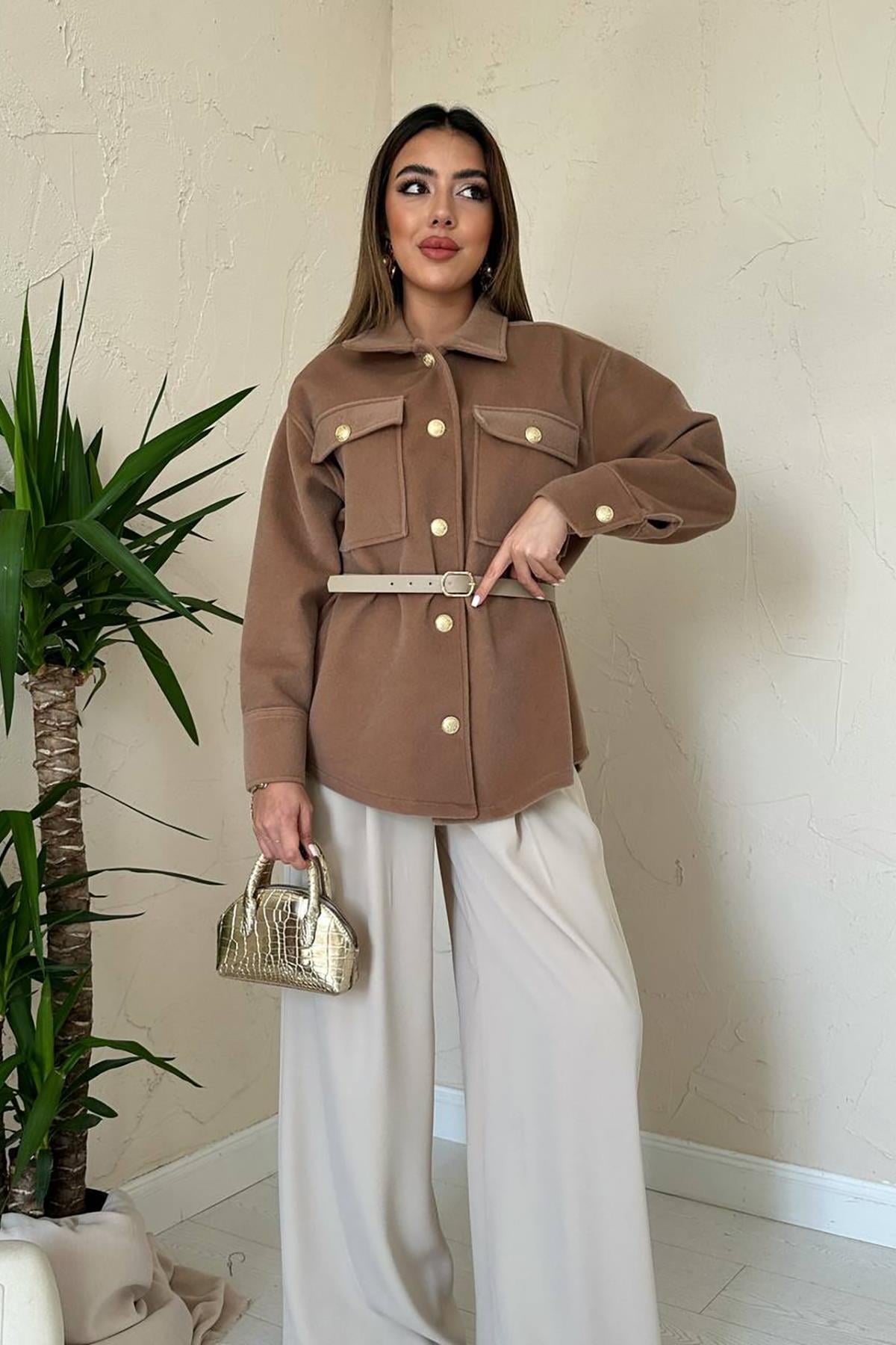 Camel Kaşe Gold Düğmeli Gömlek