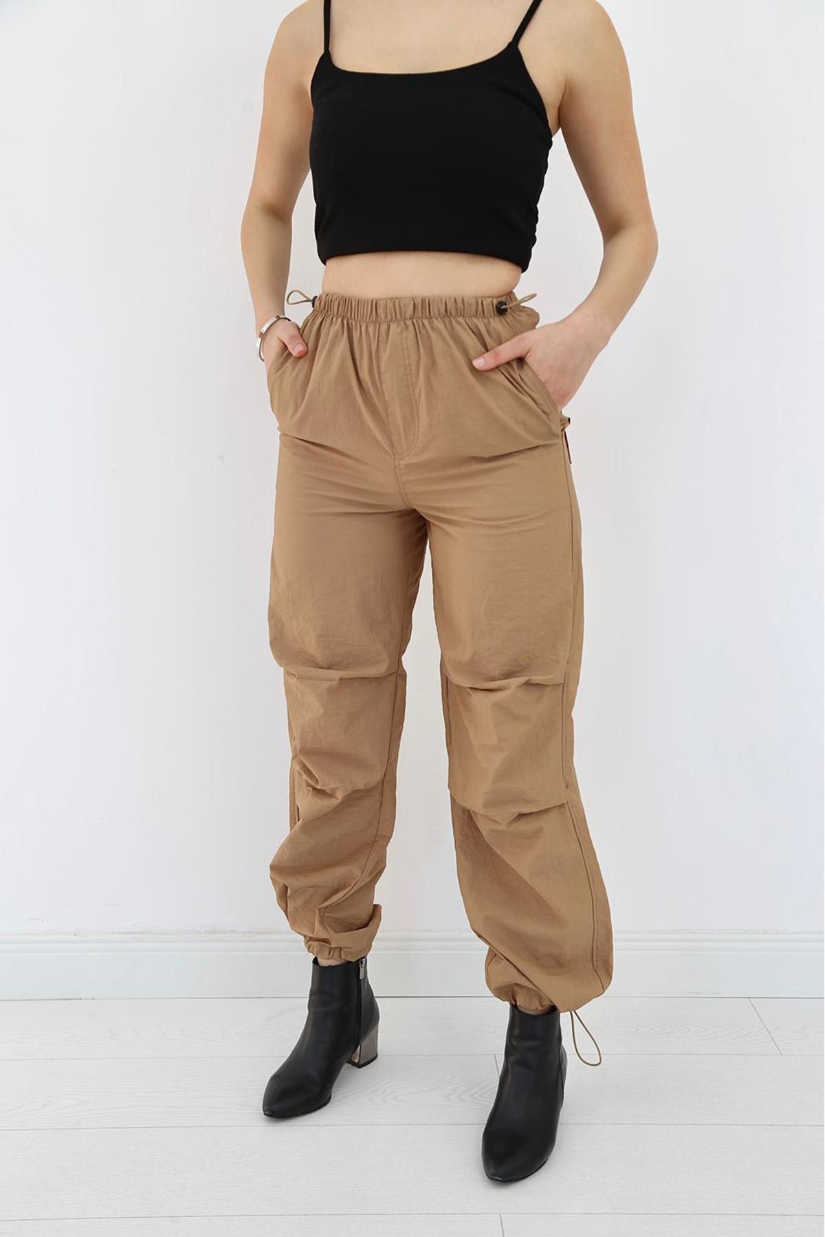 Toptan Camel Lastikli Paraşüt Pantolon