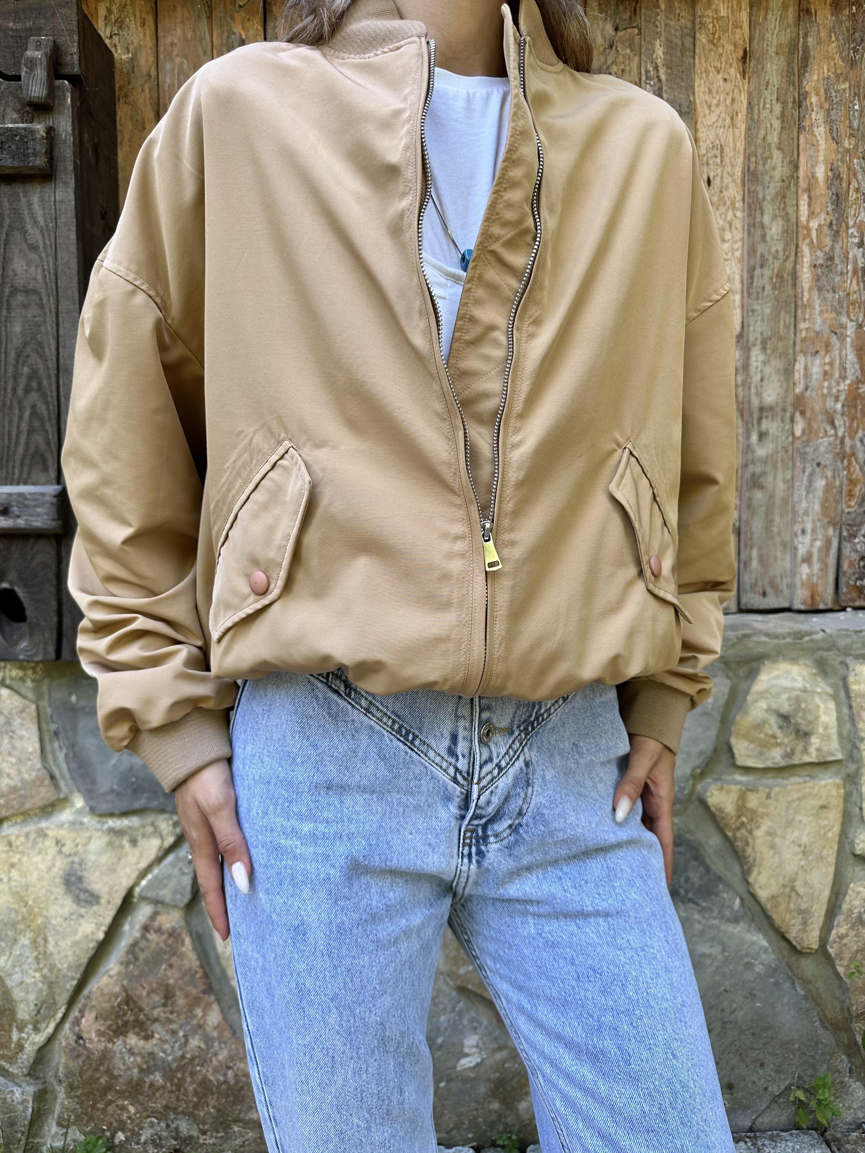 Toptan Camel Parçalı Bomber Ceket
