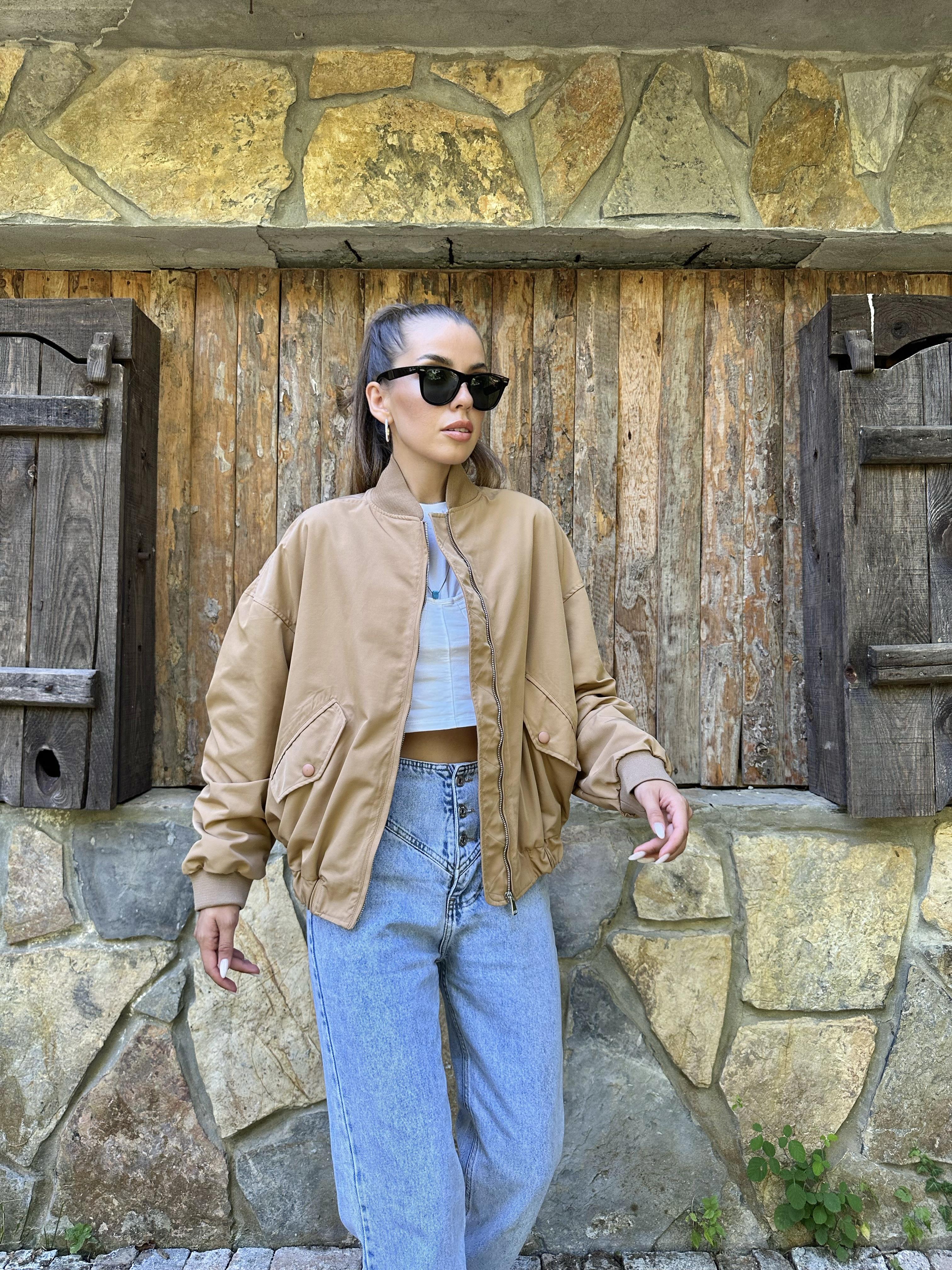 Toptan Camel Parçalı Bomber Ceket