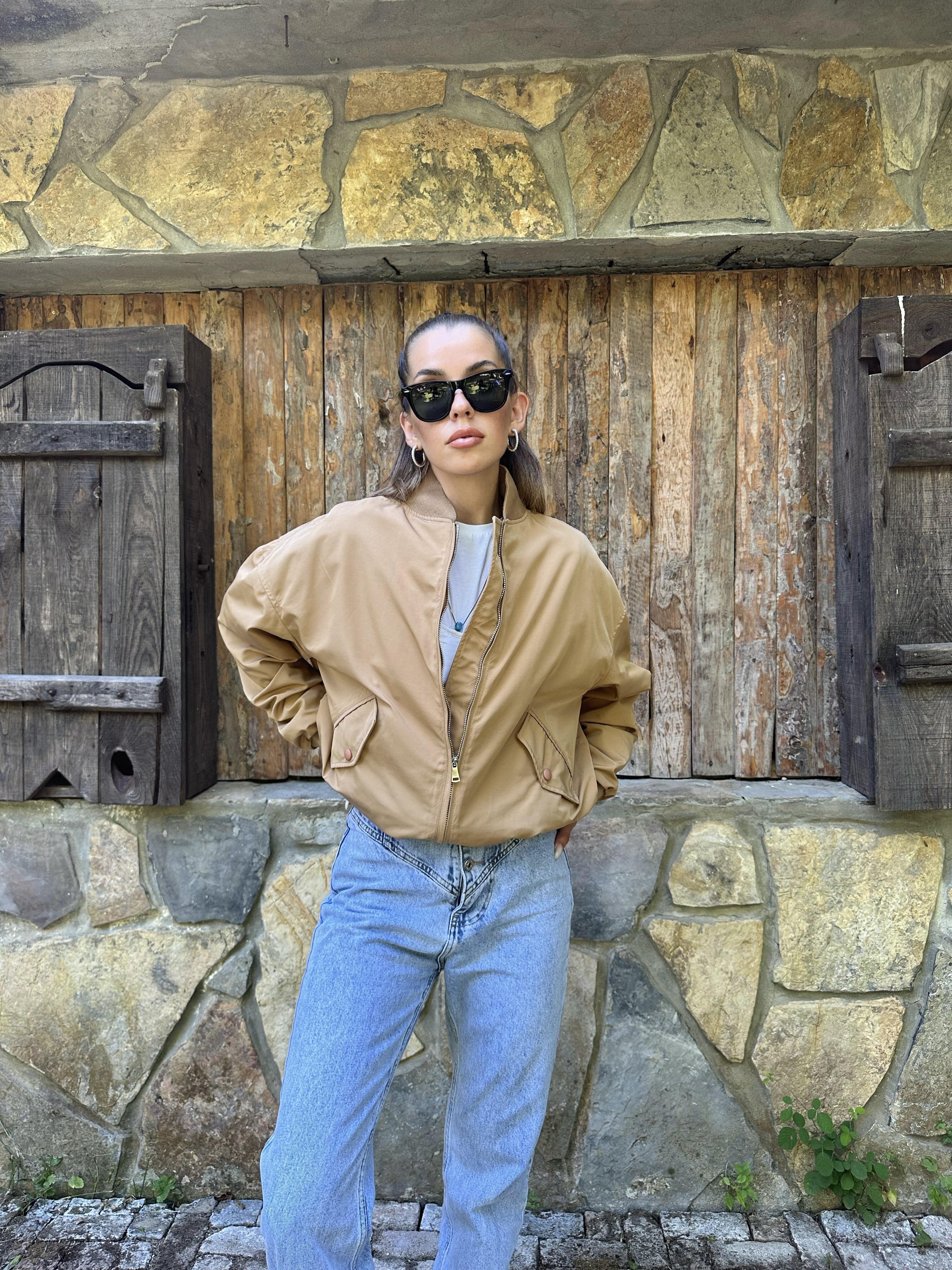 Toptan Camel Parçalı Bomber Ceket