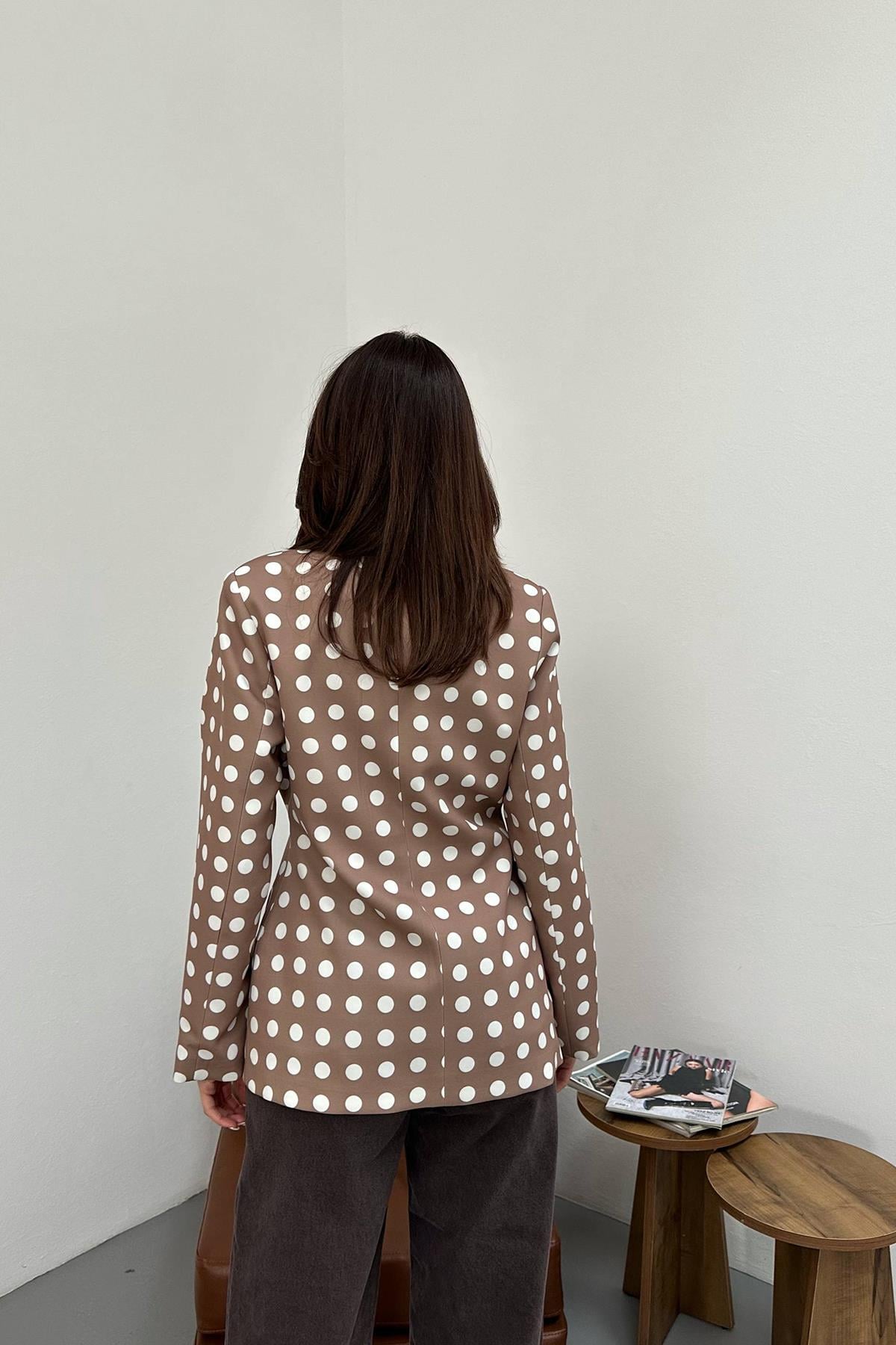 Camel Puantiyeli Blazer Ceket