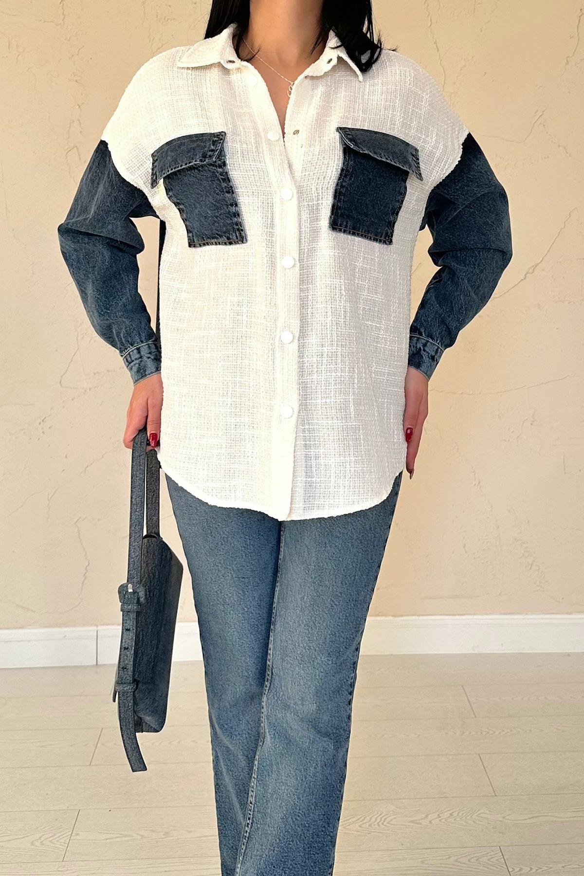 Toptan Ekru Kot Garnili Ceket