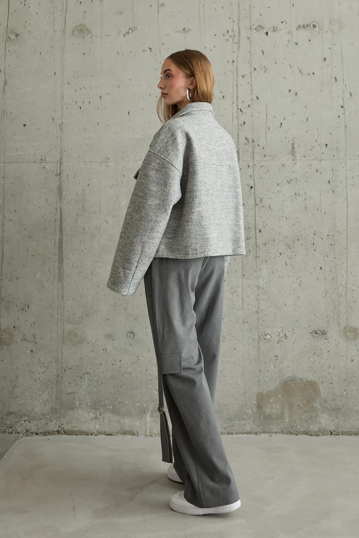 Toptan Gri Önden Fermuarlı Pantolon