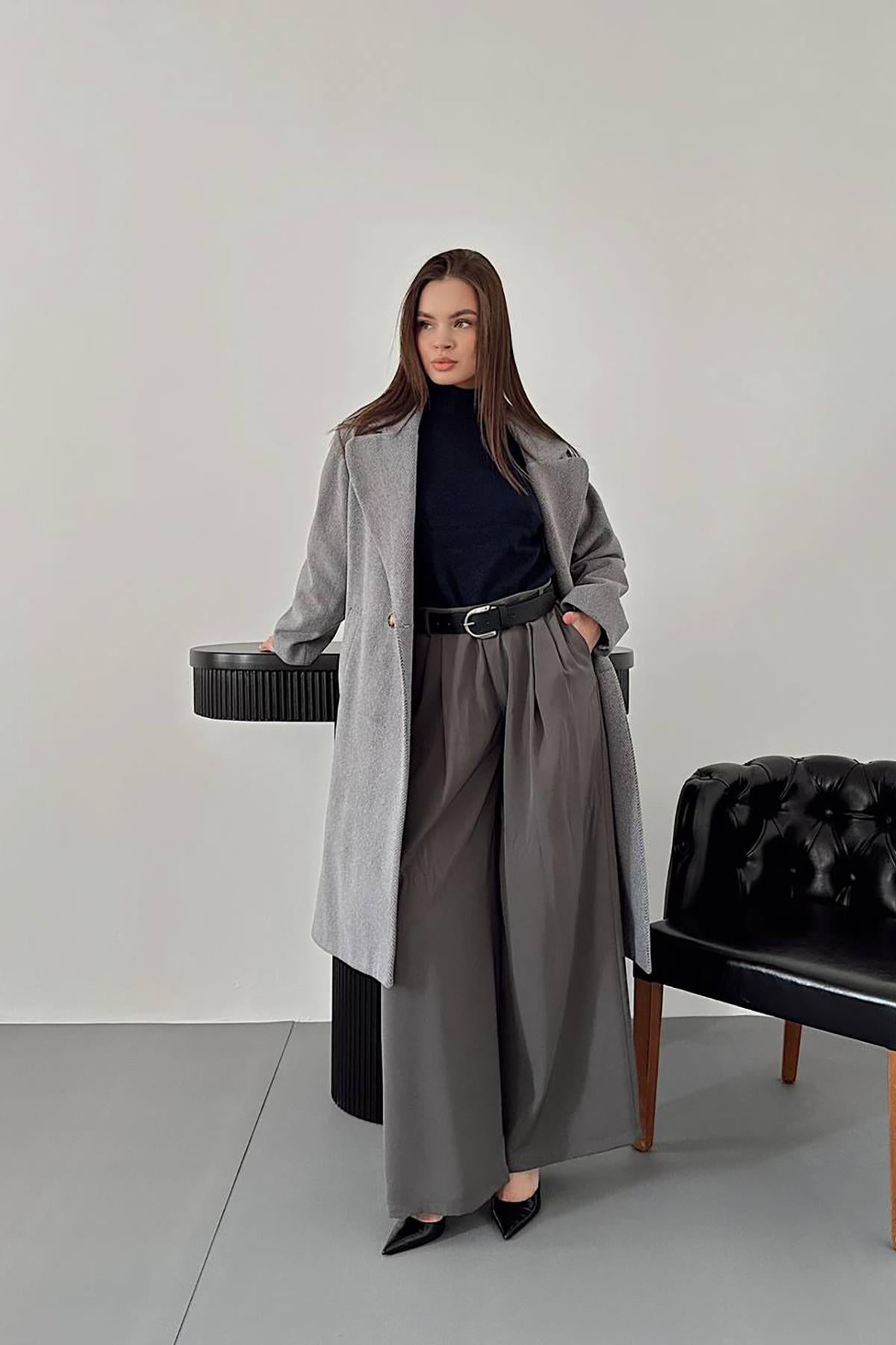 Toptan Gri Uzun Kaban Gri L