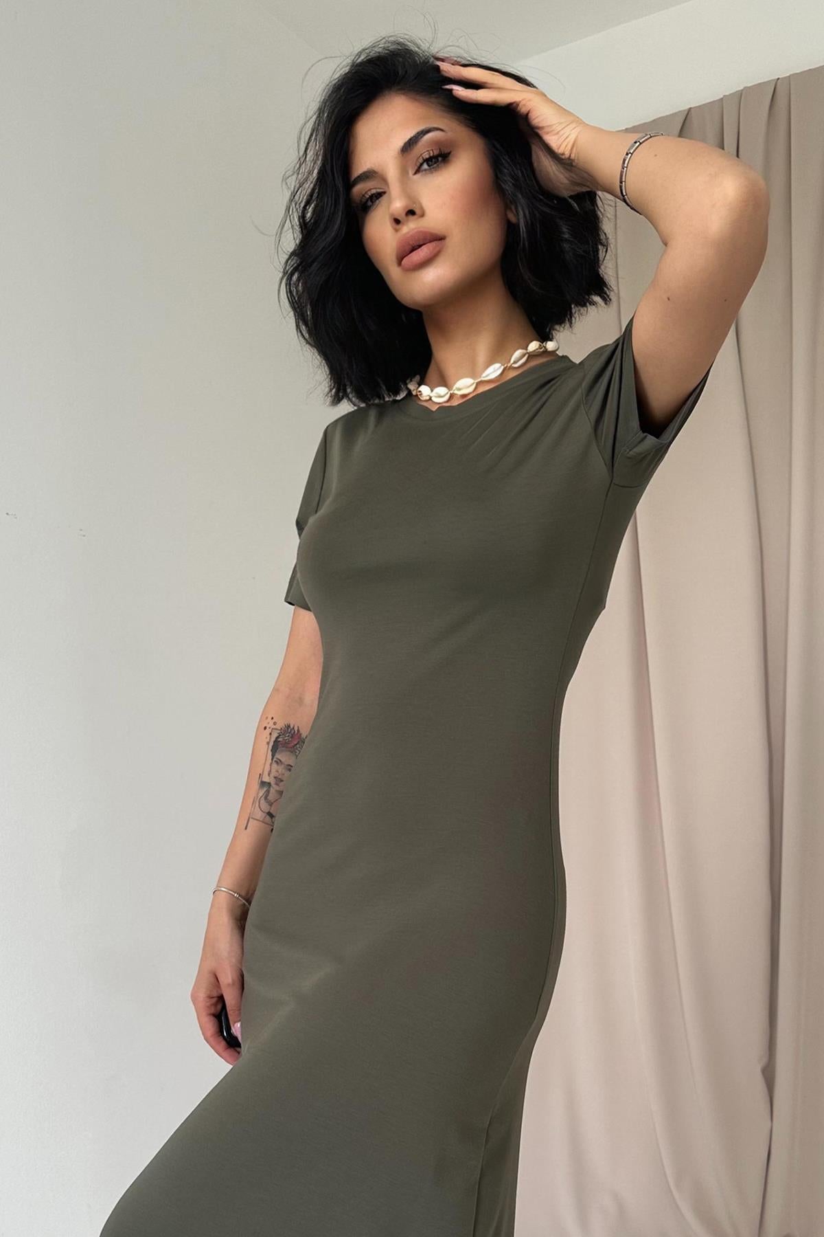Toptan Haki Basic Elbise