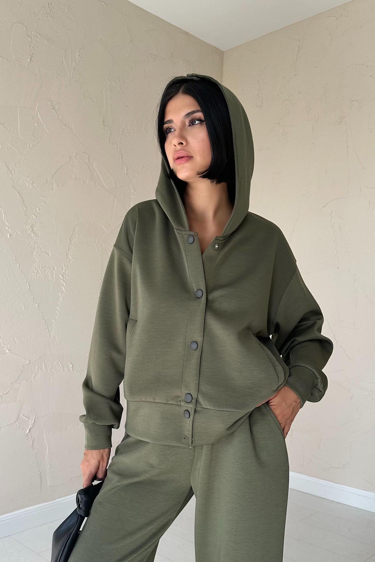 Toptan Haki Beli Lastikli Ceket Ve Pantolon Takım