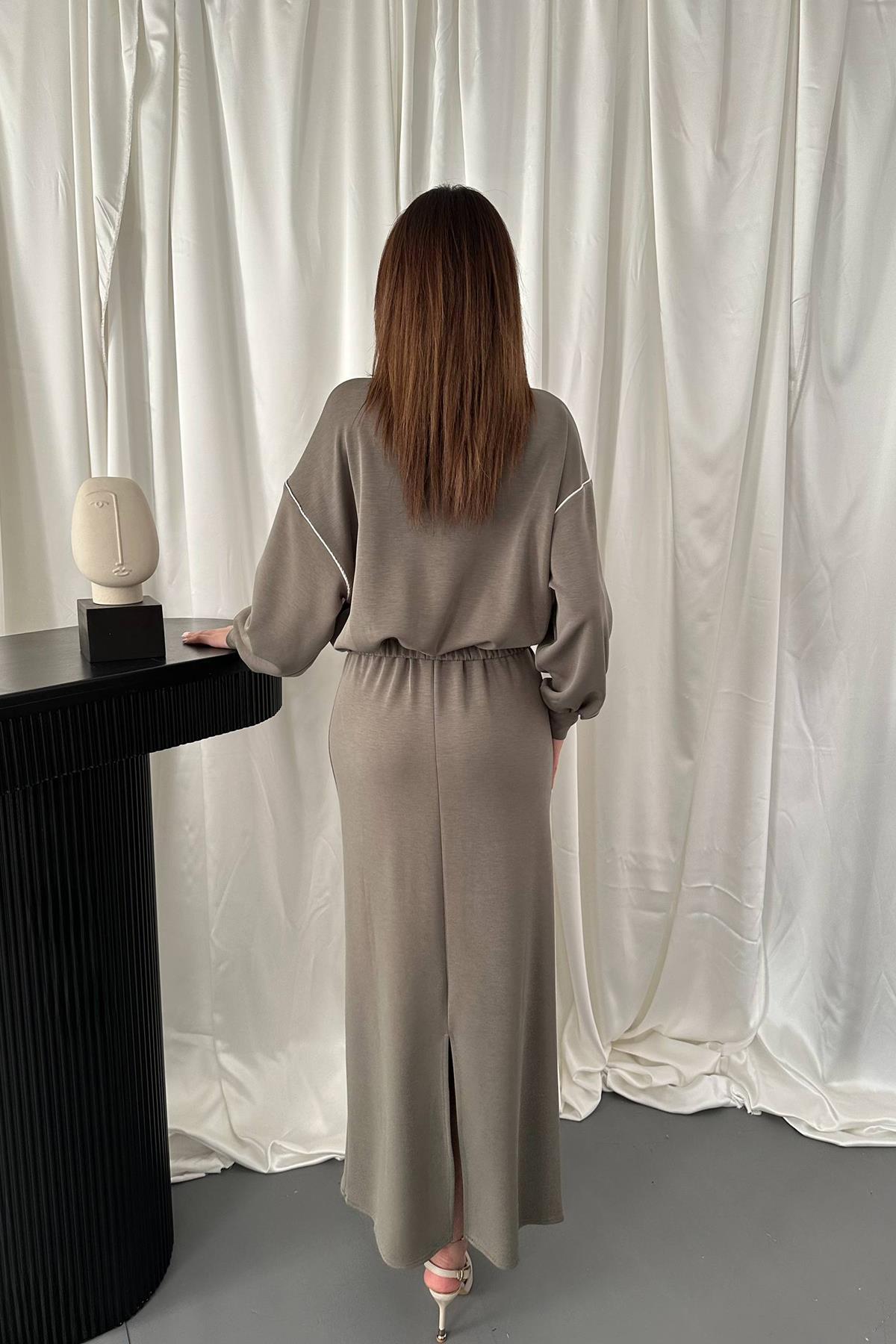 Toptan Haki Biyeli Sweatshirt Ve Etek Takım