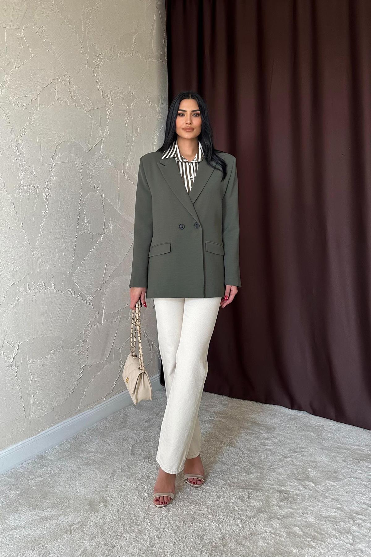 Toptan Haki Blazer Ceket Haki L