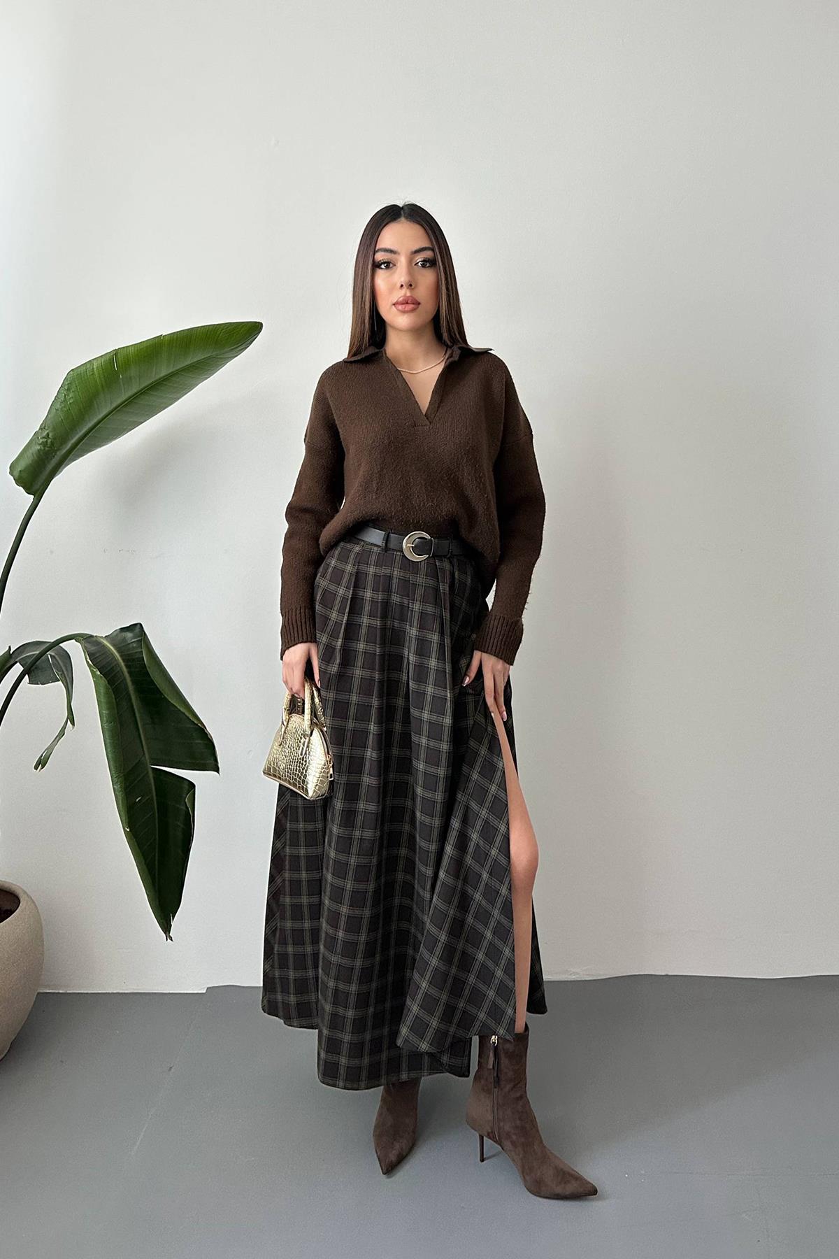 Toptan Haki Ekoseli Etek