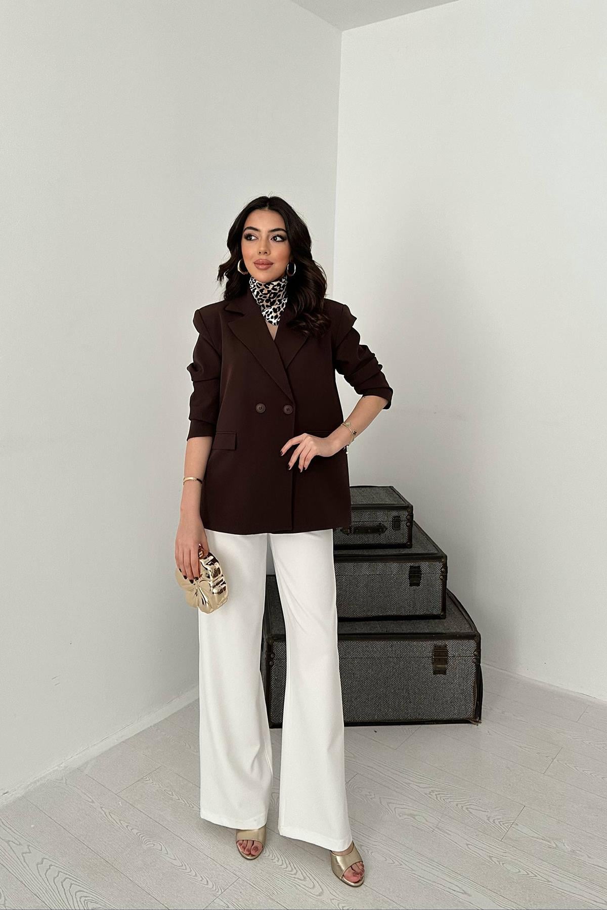 Kahverengi 2 Düğmeli Blazer Ceket