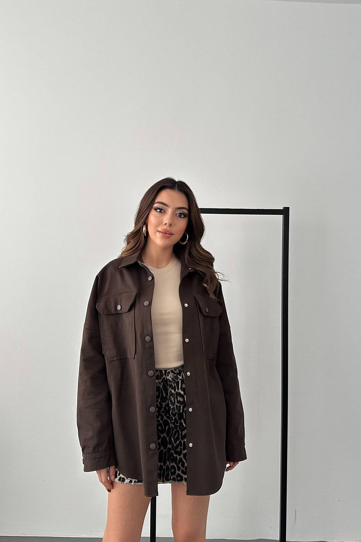 Toptan Kahverengi Gabardin Gömlek Kahverengi STD