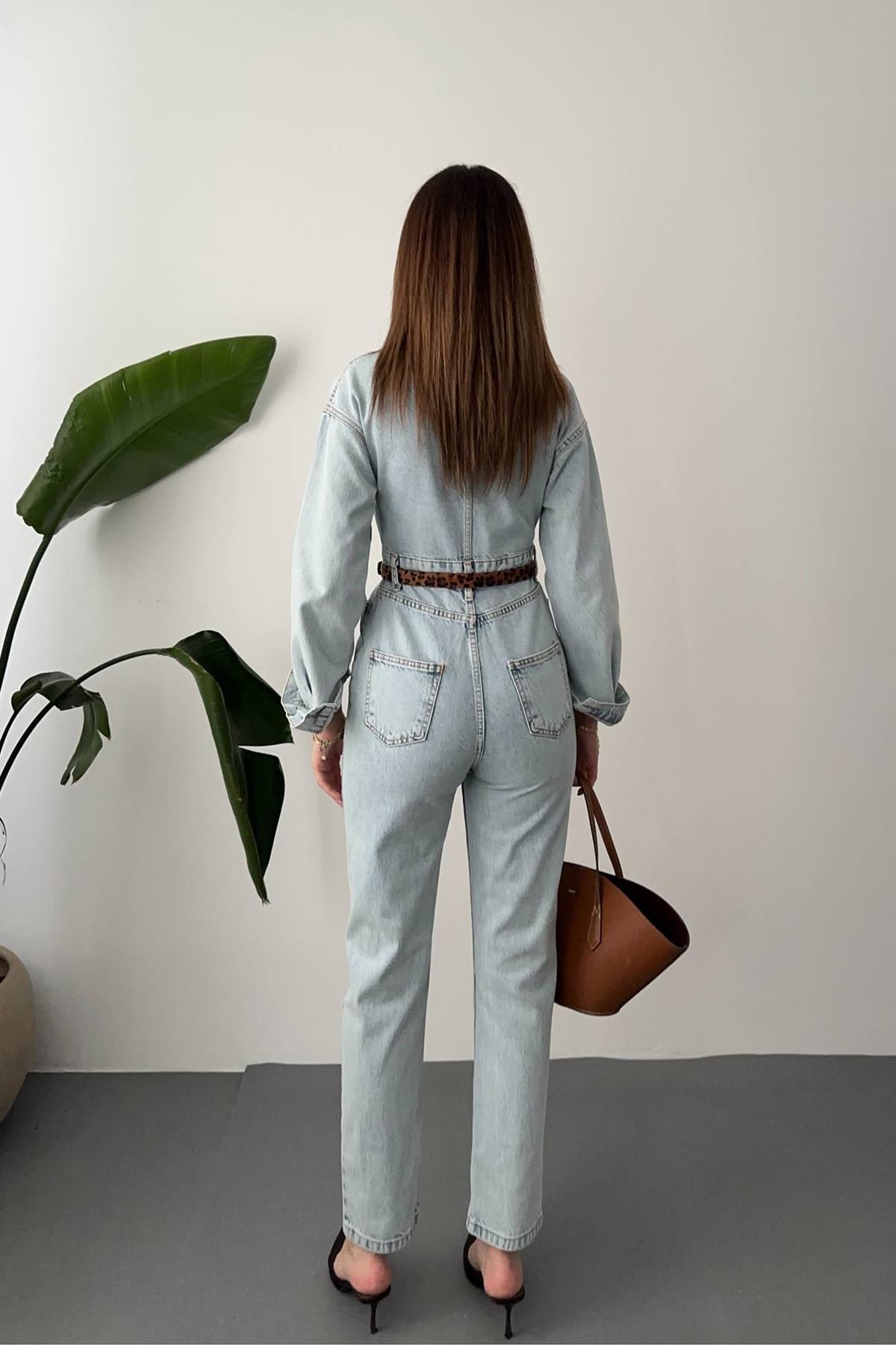 Kar Yıkama Blue Denim Tulum