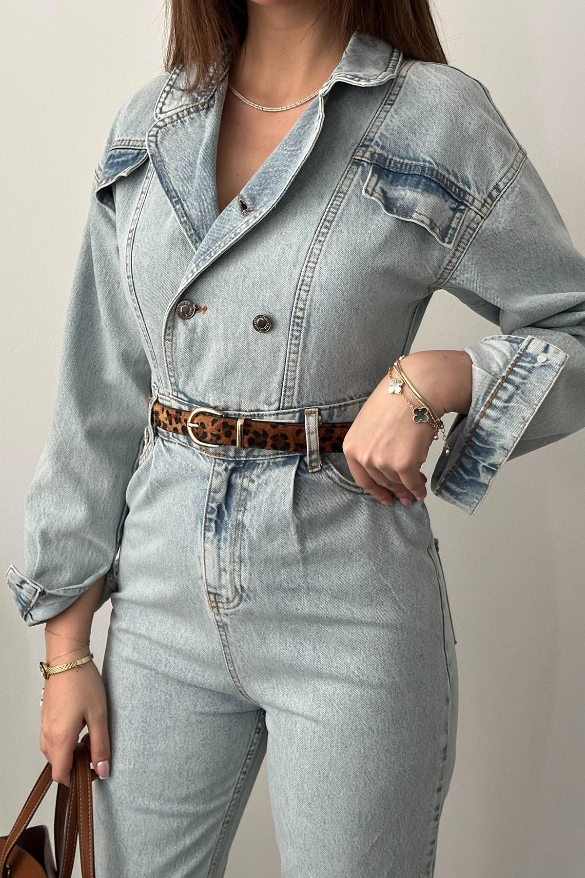 Kar Yıkama Blue Denim Tulum