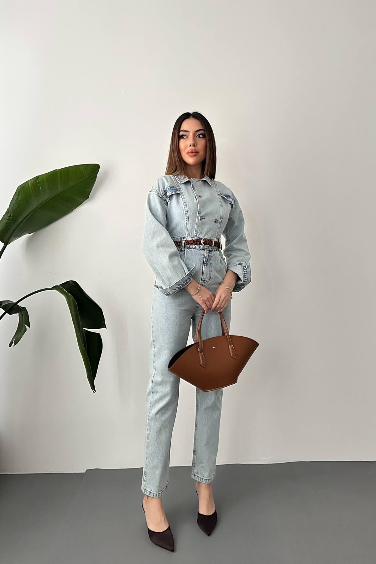 Kar Yıkama Blue Denim Tulum