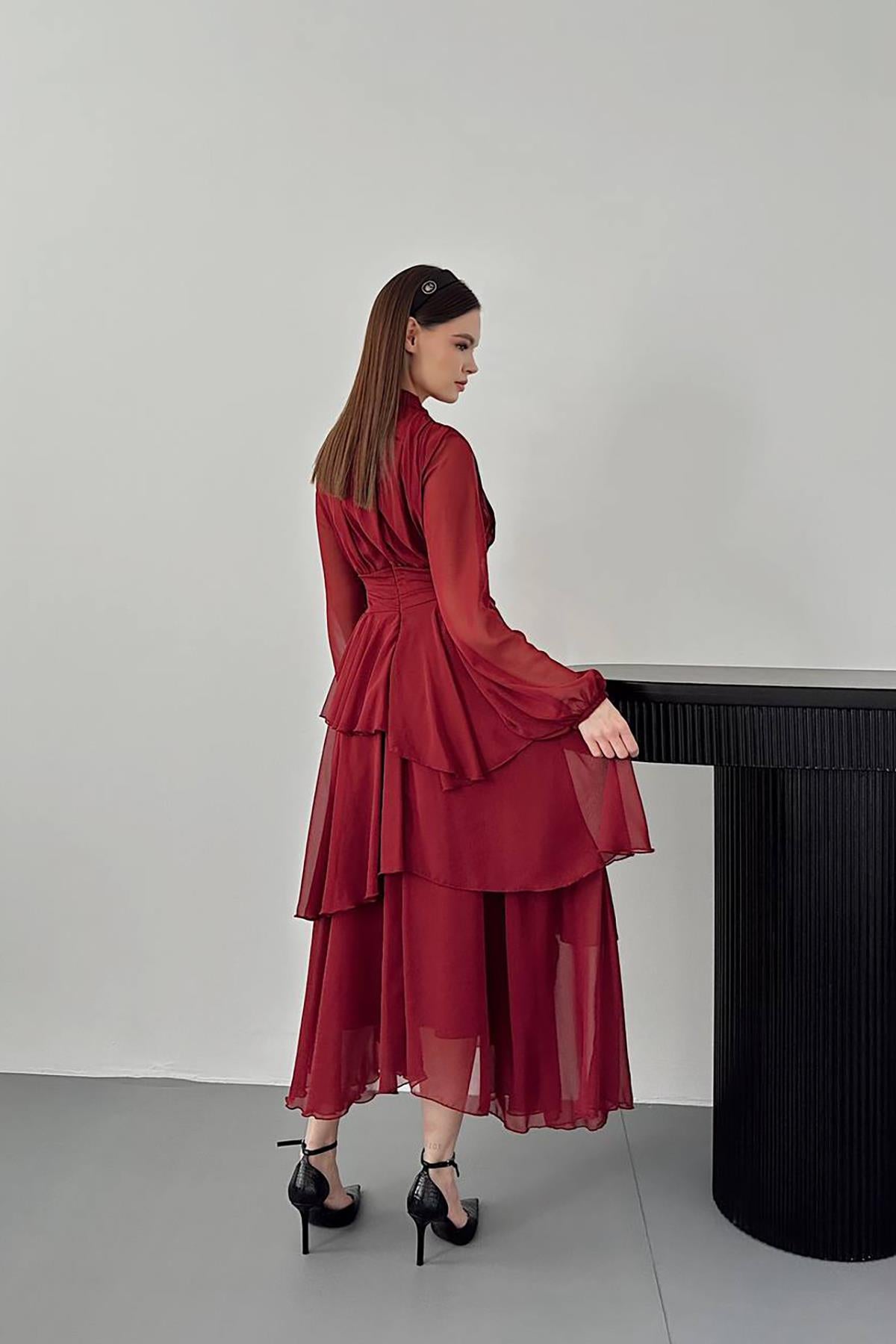 Toptan Kırmızı Bel Detaylı Elbise