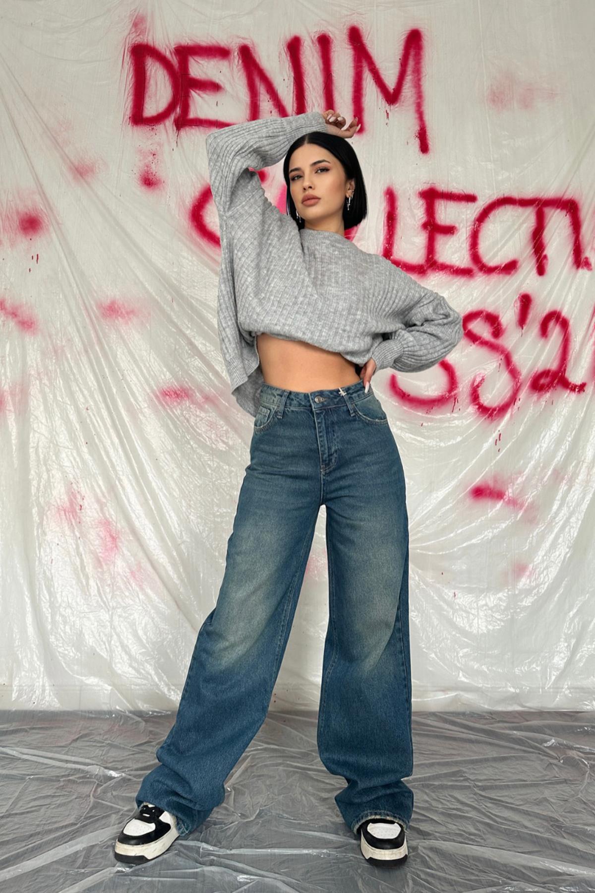 Toptan Lacivert Comfy Jeans Pantolon Lacivert L
