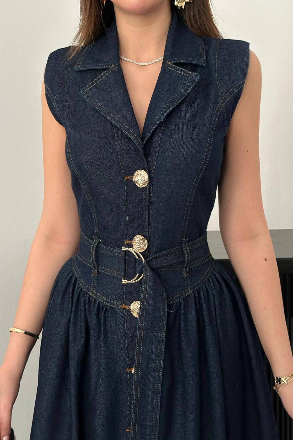 Toptan Lacivert Uzun Kot Elbise