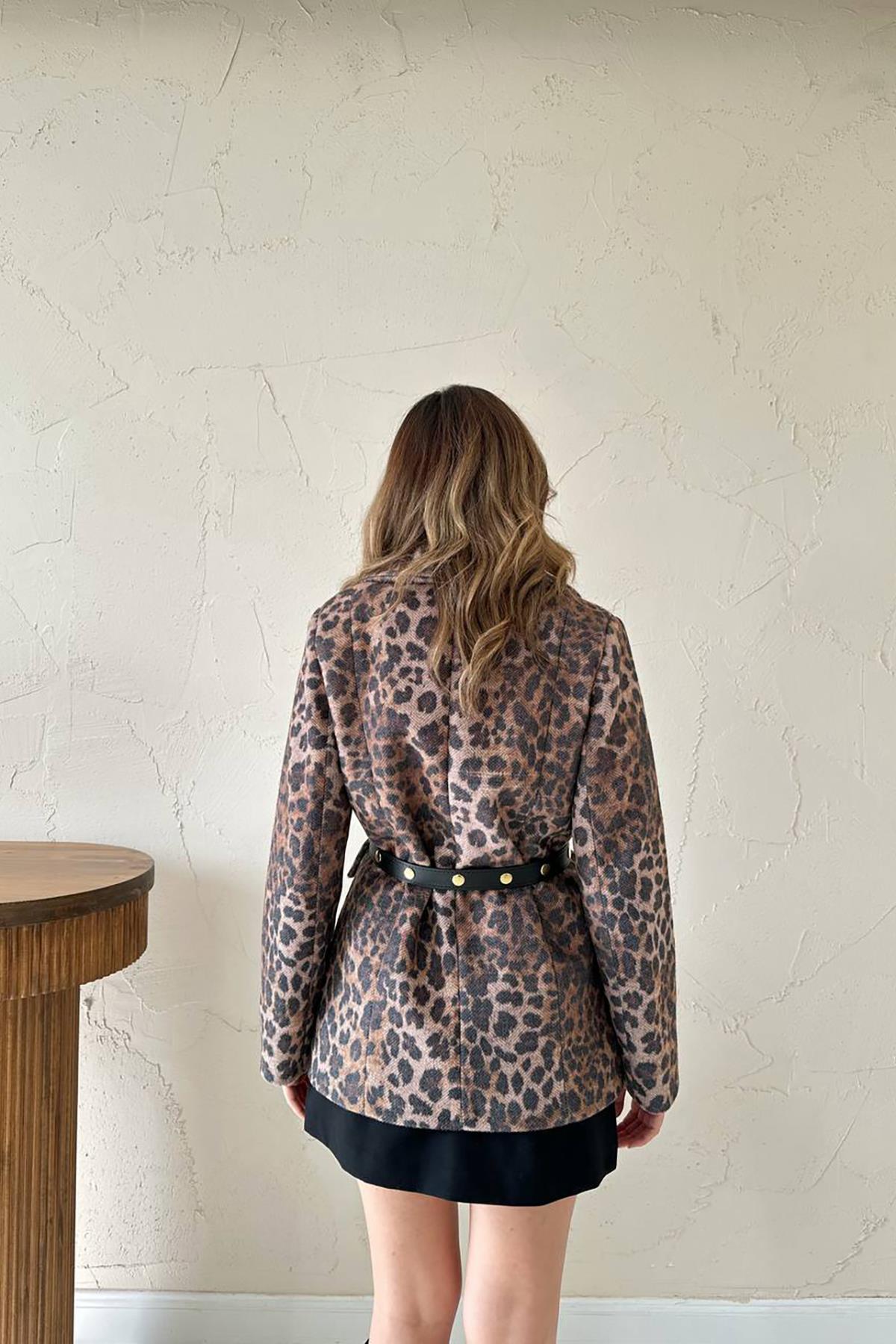 Toptan Leopar Gold Kemerli Leopar Ceket ..