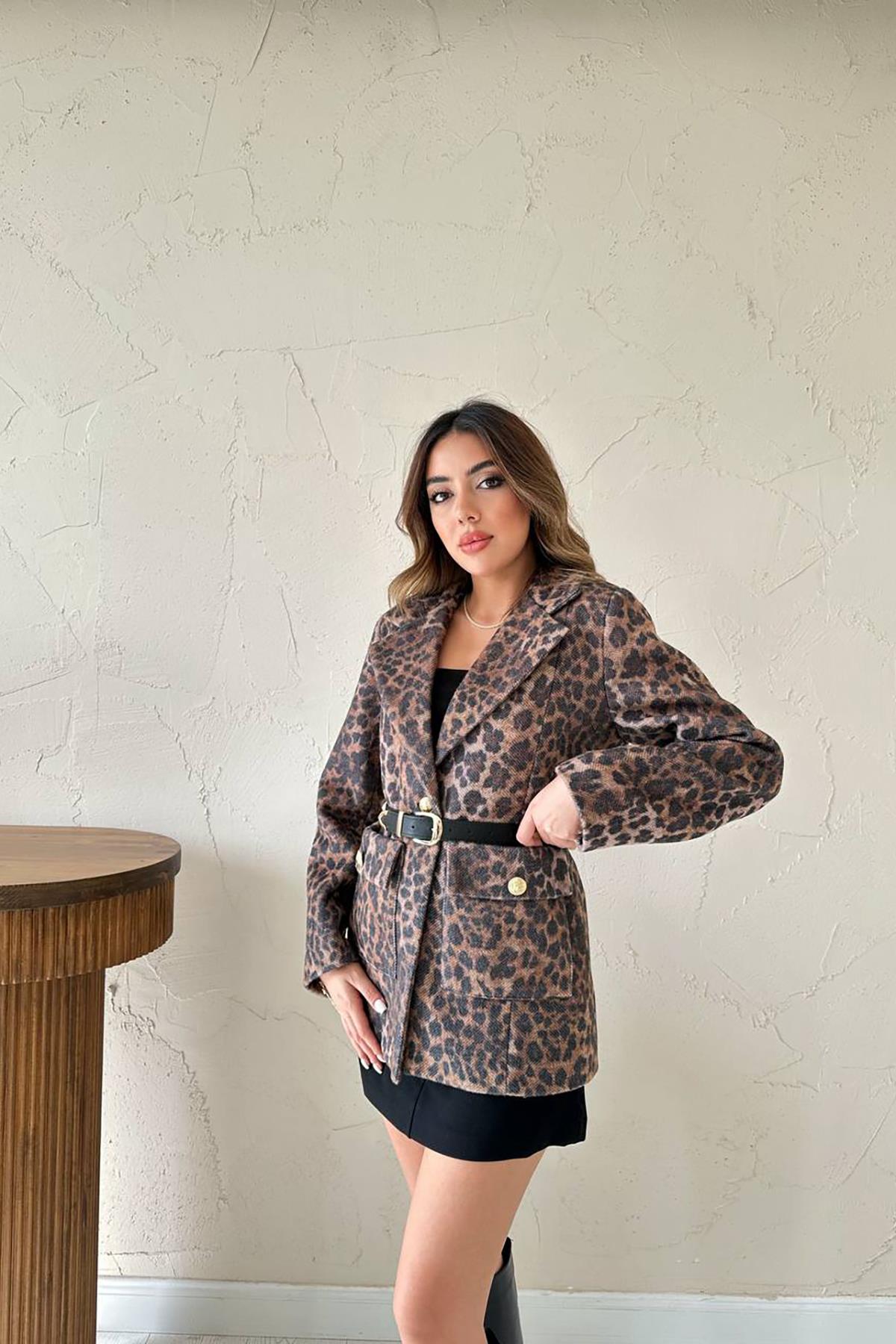 Toptan Leopar Gold Kemerli Leopar Ceket ..